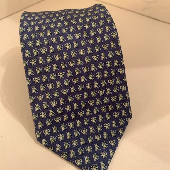 SOLD Salvatore Ferragamo Men’s Silk Tie Blue Mo… - Picture 4 of 12